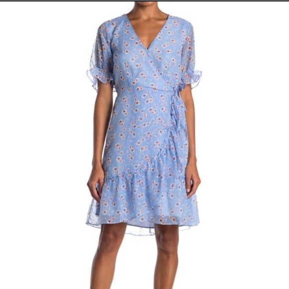 code x mode Dresses & Skirts - CODE x mode womens XS dress sky blue floral print wrap Cottage fairy core